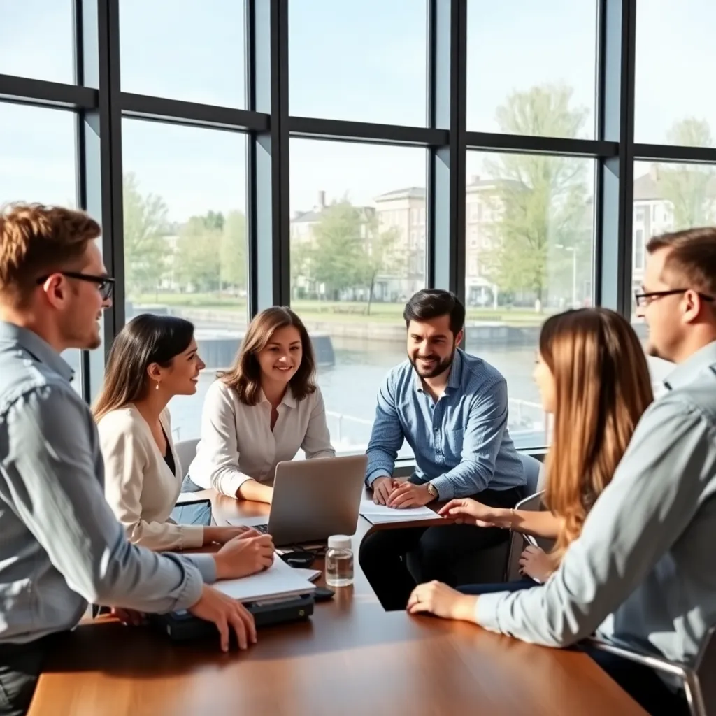 Professionals die samenwerken in een moderne Nederlandse kantooromgeving